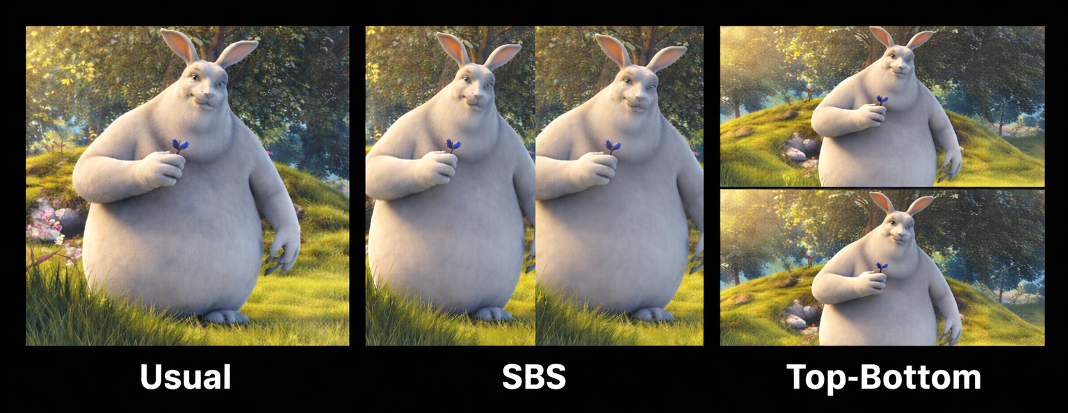 3D video formats: OFF, SBS, Top-Bottom